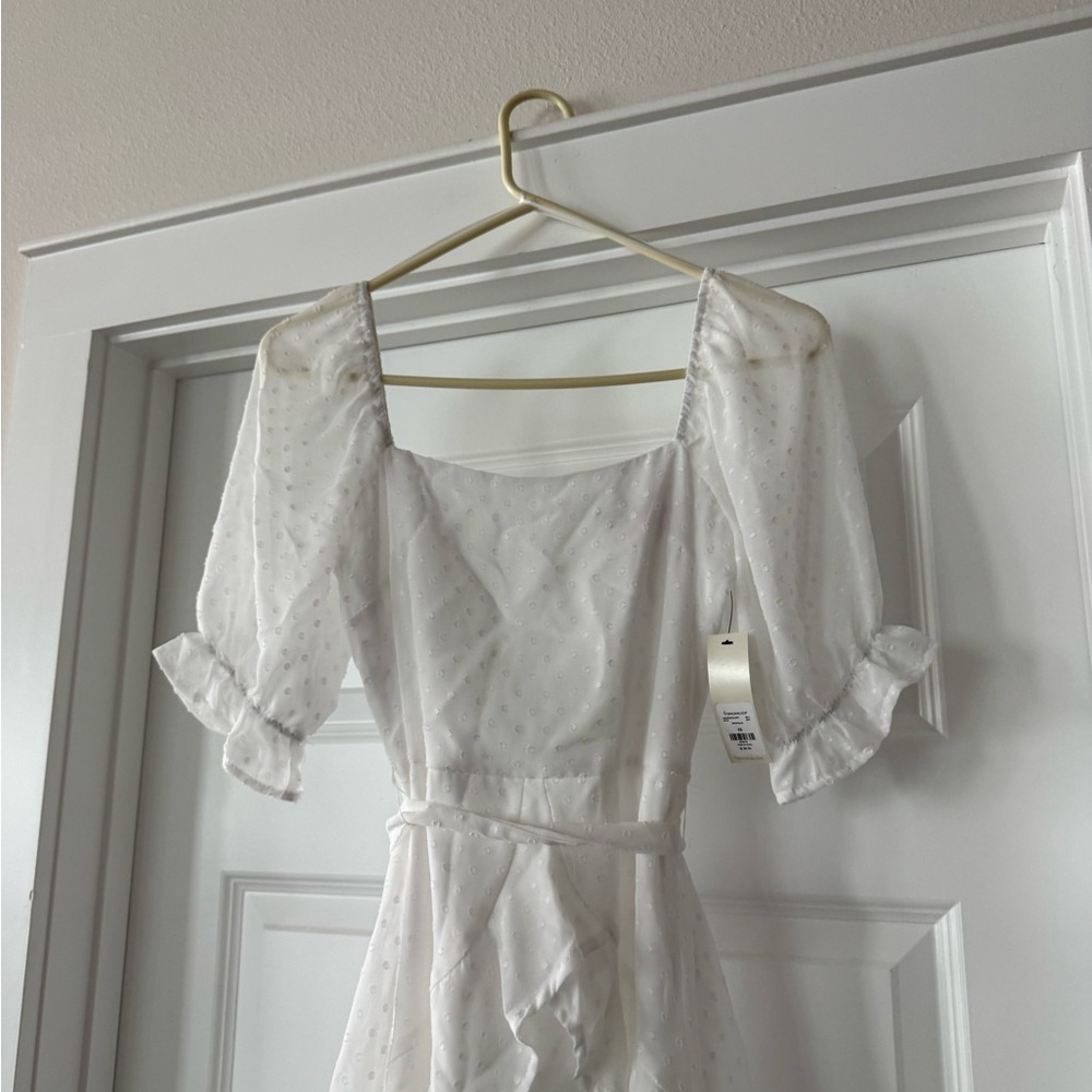 White Puff Sleeve Square Neck Dress - Francesca - graduation dress
